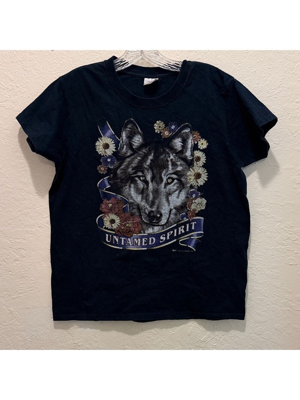 Vintage Native American, wolf untamed spirit T-shirt with flowers